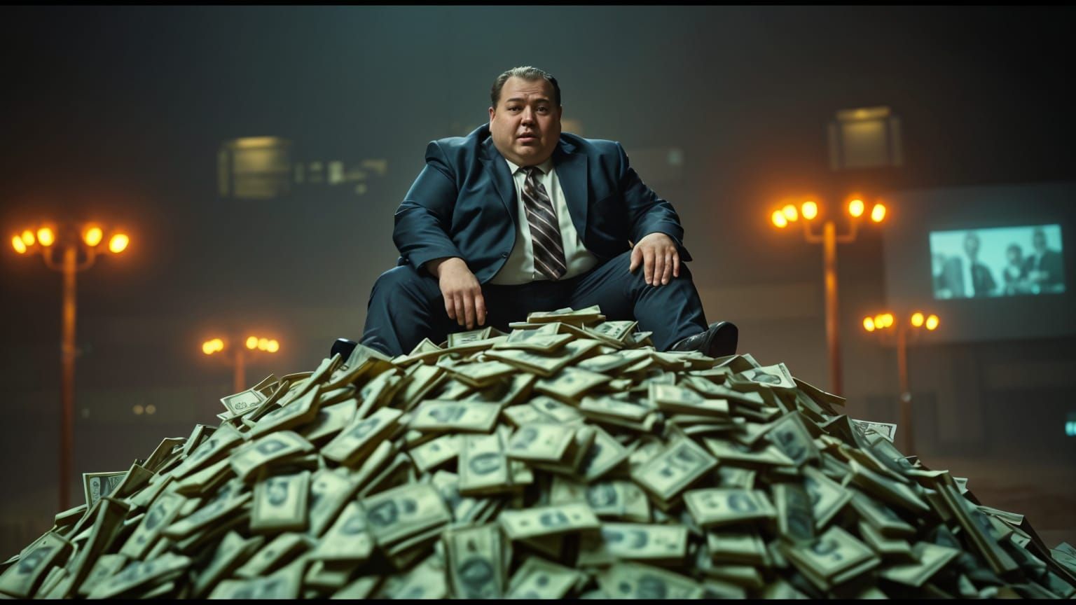 Affluent Businessman Sits on a Mountain of Wealth