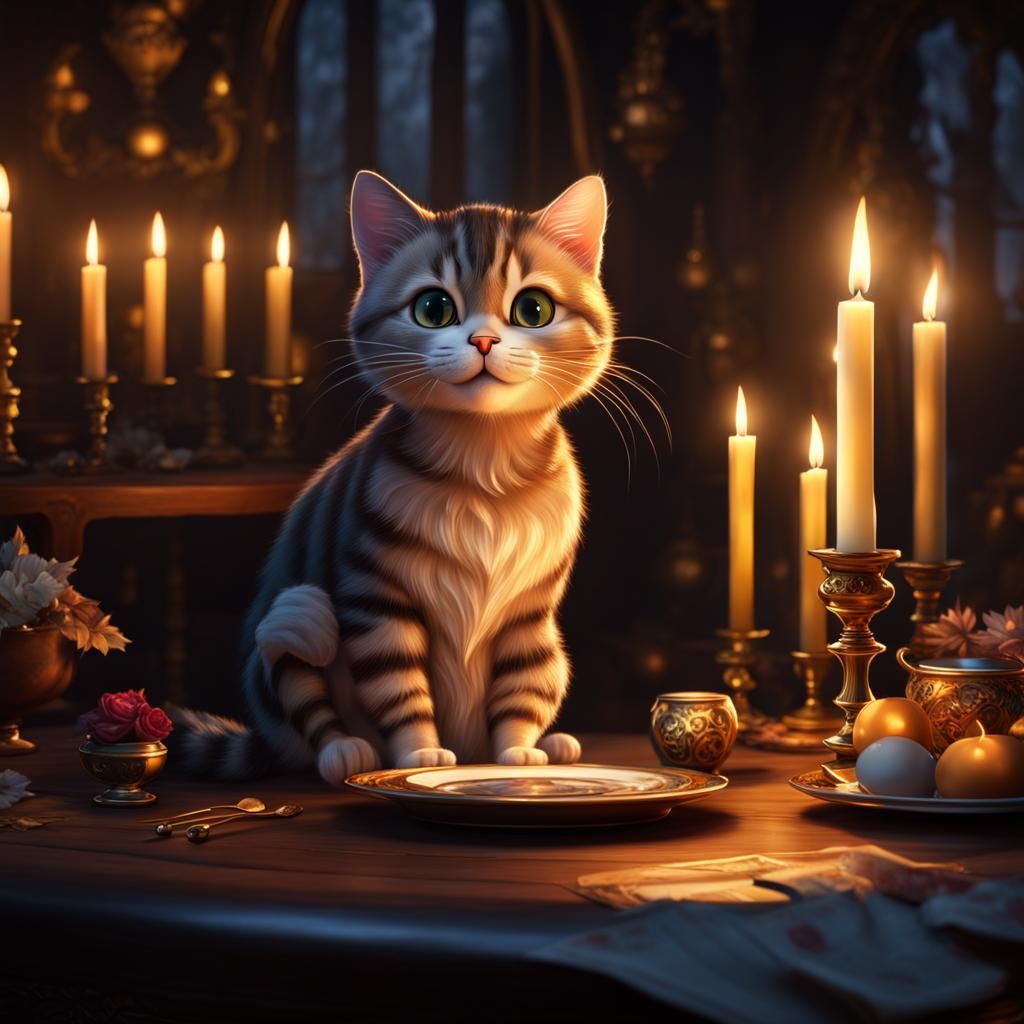 Charming Cat and Mouse Dinner in Fantasy Art