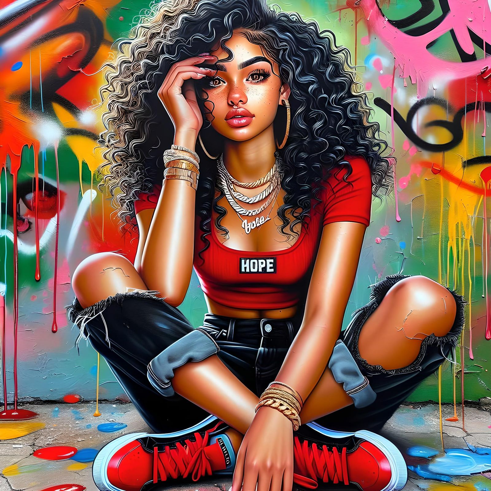 Woman in Street Art: Hyper-Realistic Oil Painting