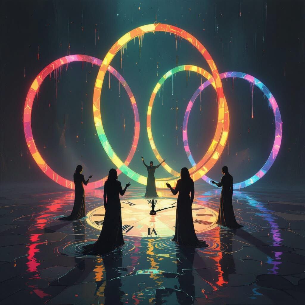 Surreal Basketball Game with Melting Clocks