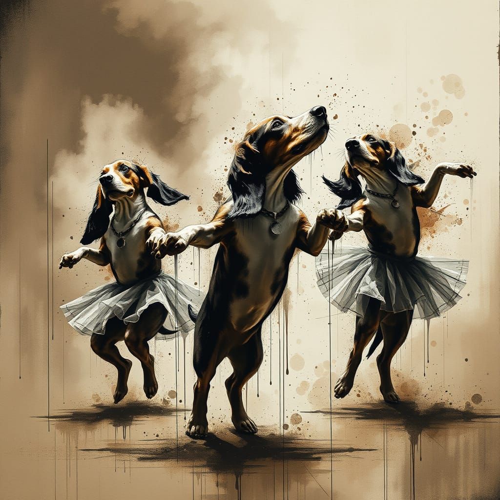 Basset Hounds Dancing in Glitchcore Fusion Style
