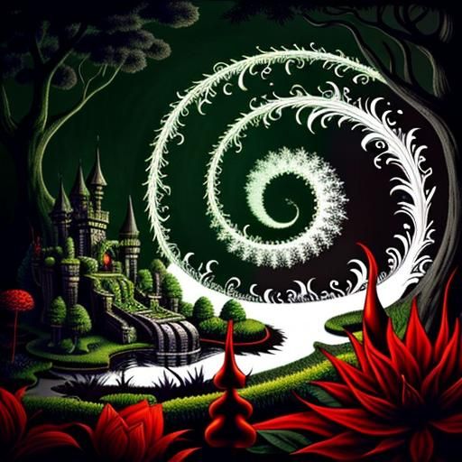 Magical Botanical Garden in Black Ink with Color Accents