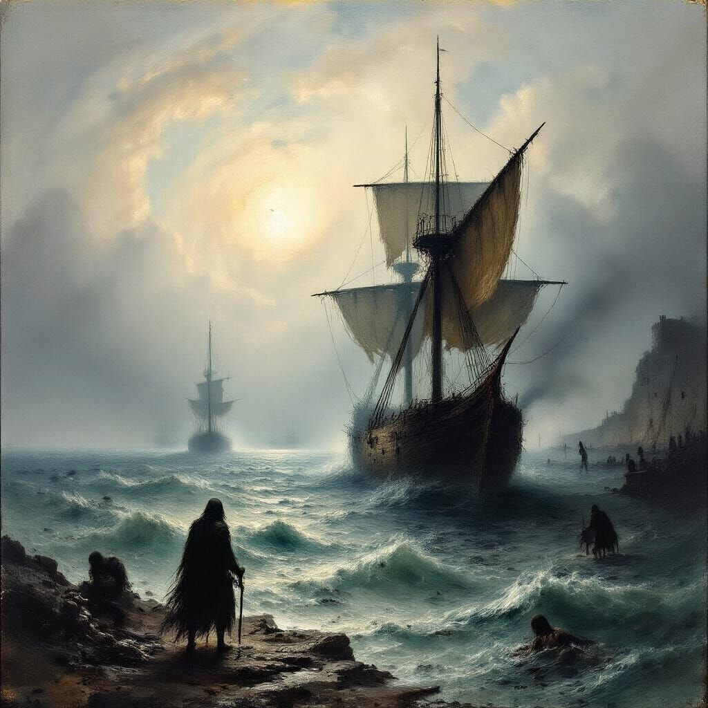 Dark, Moody Landscape in J. M. W. Turner Style