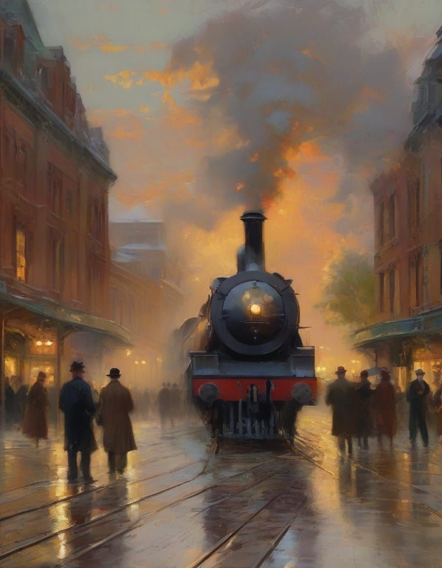 Victorian Railway Station in Impressionist Oil