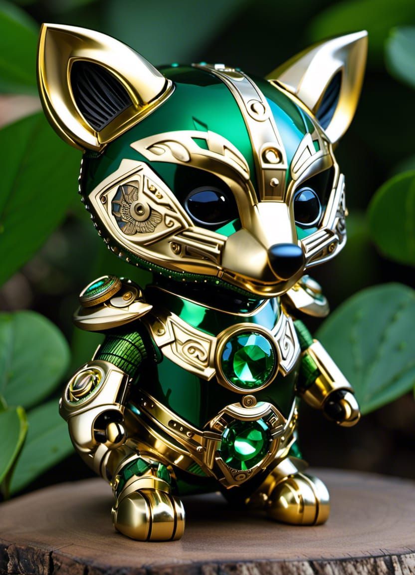 Steampunk Android Raccoon with Emerald Inlays