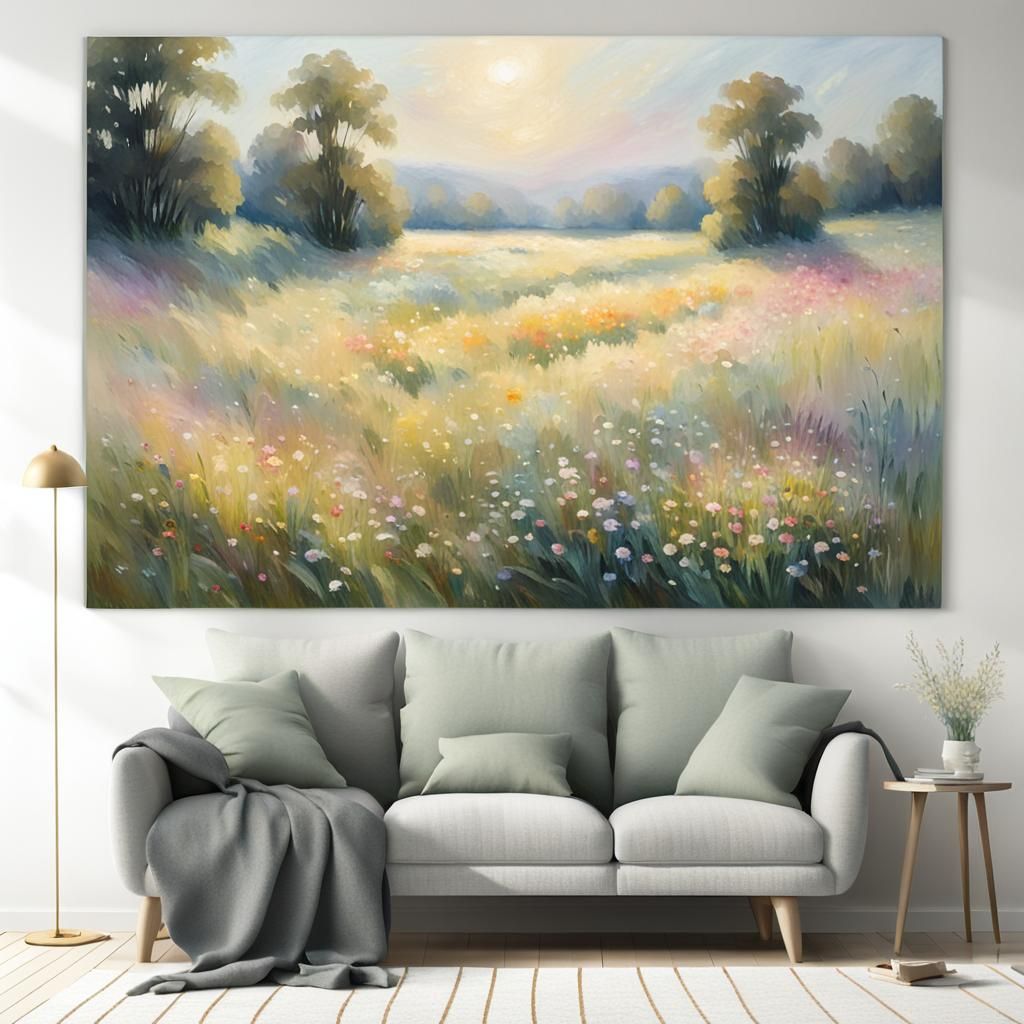 Sunlit Meadow in Impressionistic Style