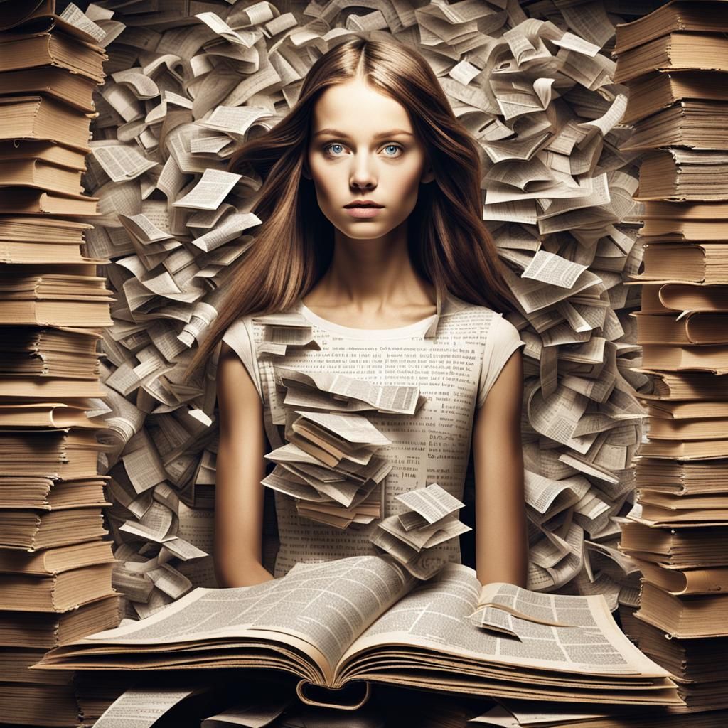Surreal Portrait of a Girl Made of Books