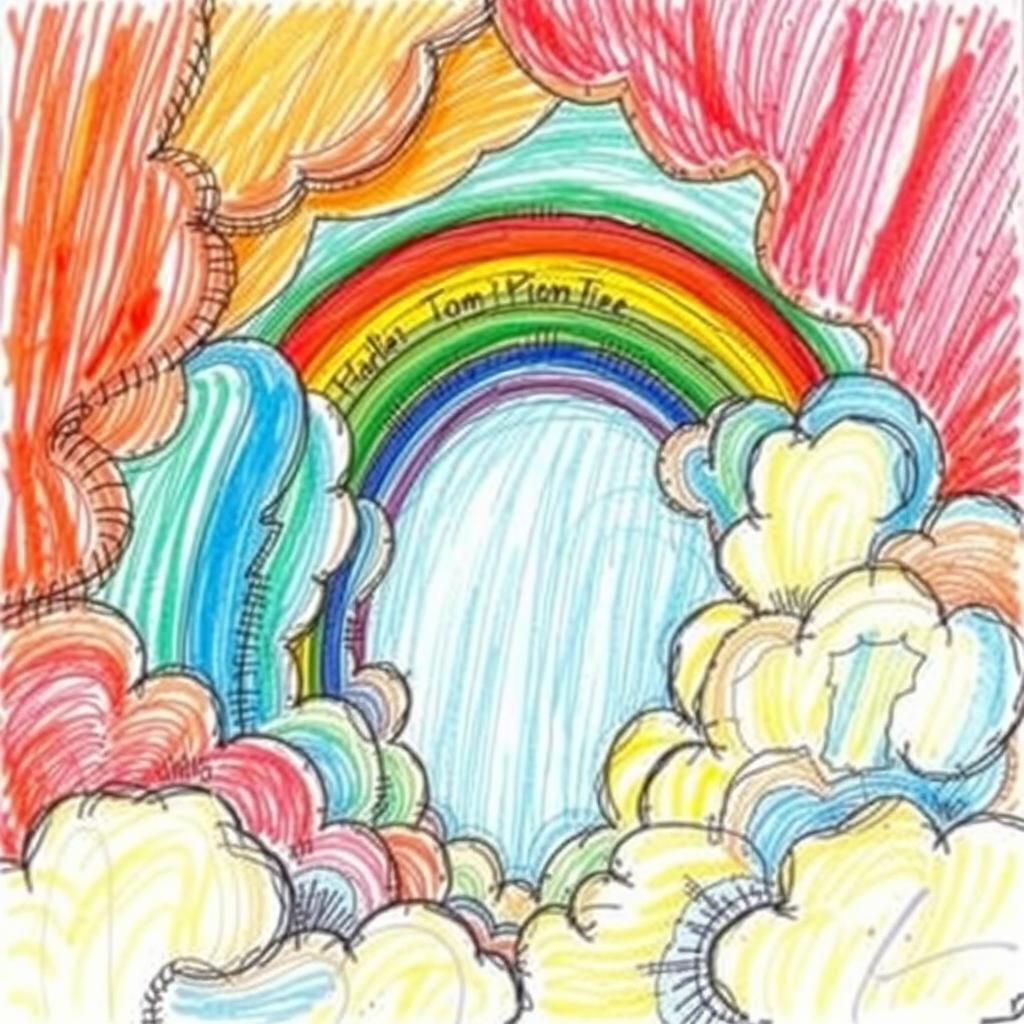 Childlike Rainbow Drawing with Colored Pencils