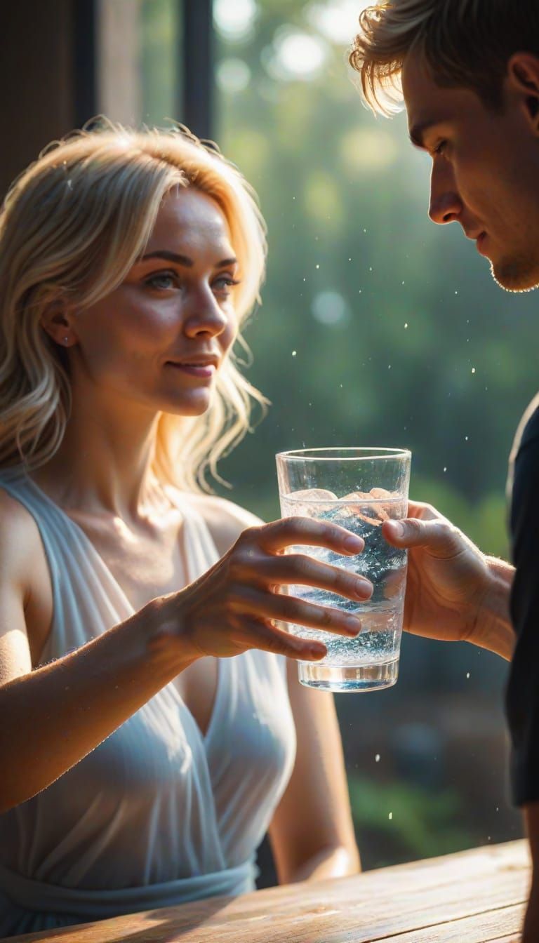 Woman Offering Sparkling Water in Portrait Photography