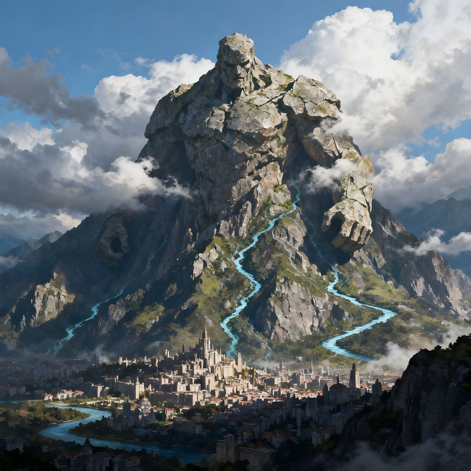 Colossal Stone Golem Awakens Over Sprawling Cities