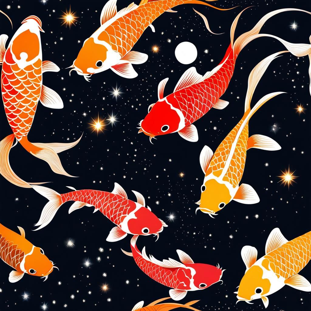 Celestial Koi: Fish in a Starry Asteroid Lake