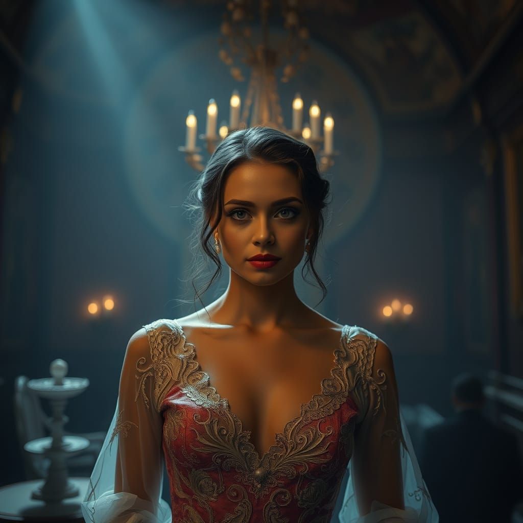 Elegant Woman in Atmospheric Room: Cinematic HDR Image
