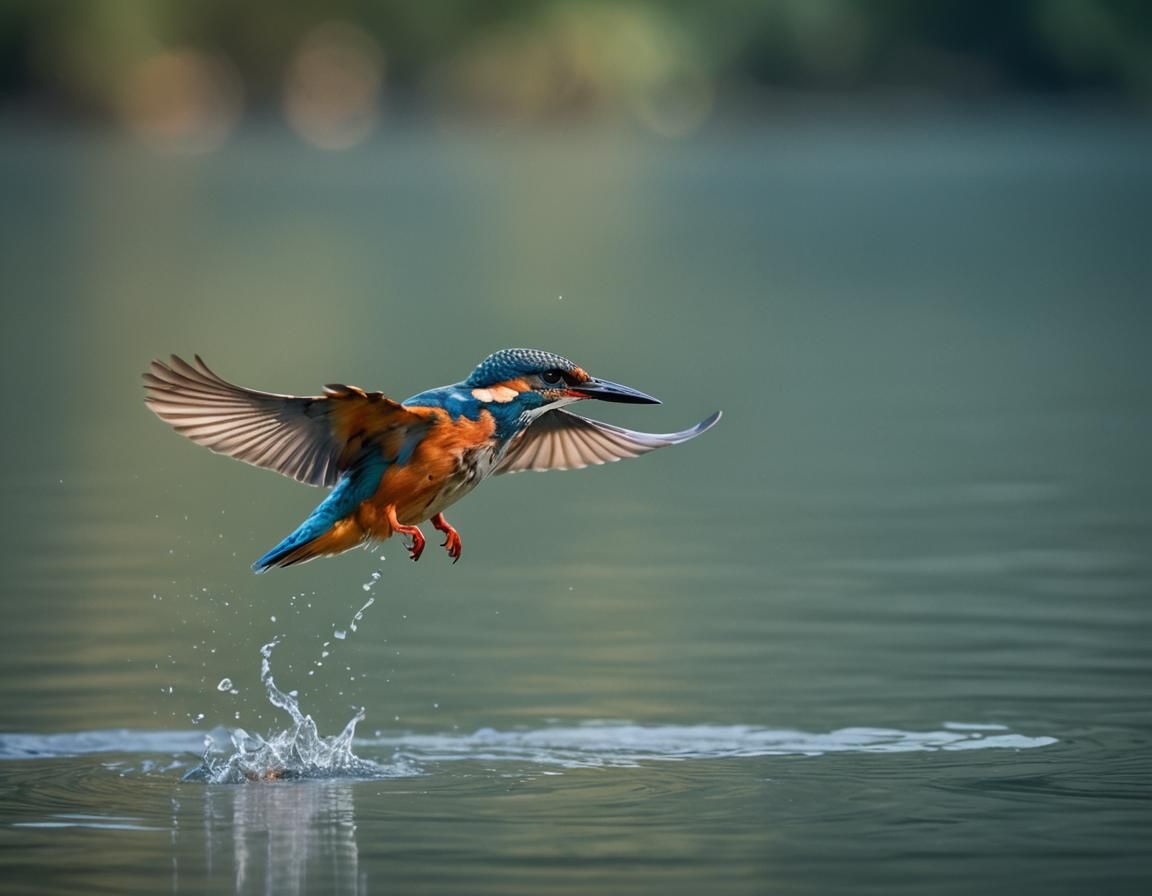Kingfisher Skimming Water: Cinematic Film Still