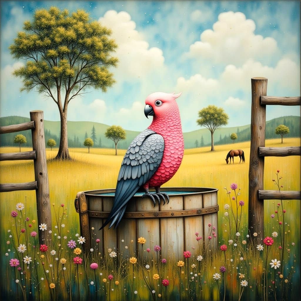 Epic Australian Landscape with Galah in Dreamlike Setting