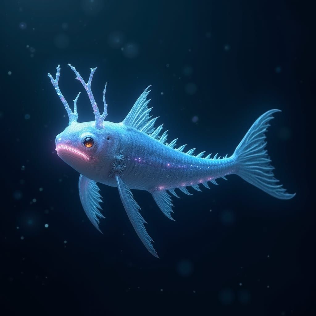 Bioluminescent Moonveil Whisperfish in the Deep Sea