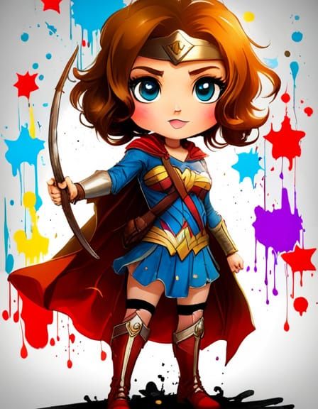 Chibi Wonder Woman in Street Clothes, Splash Art Style