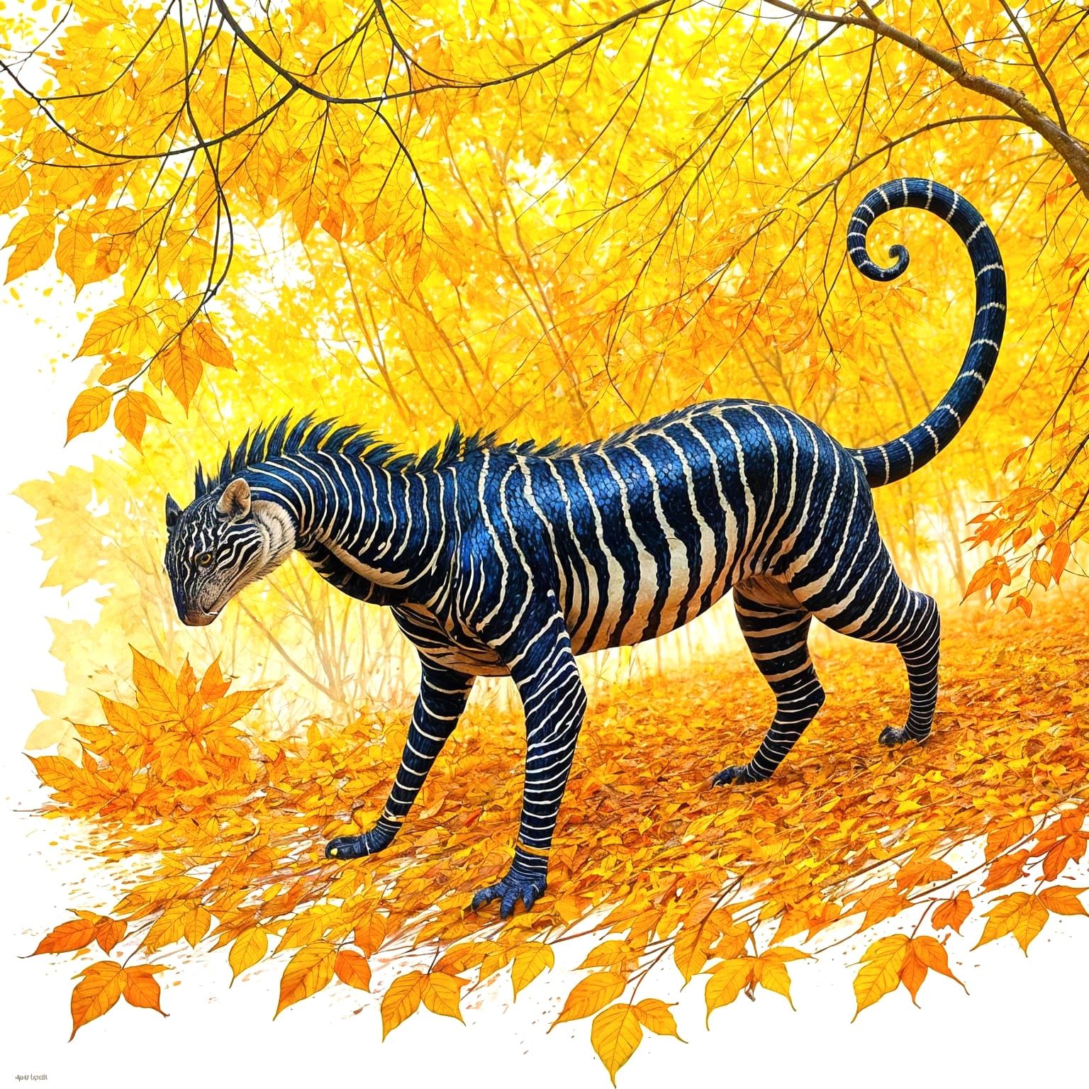 Playful Cobra Peeking Through Autumn Leaves