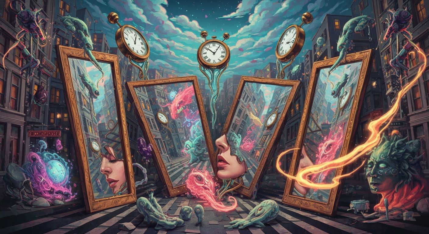 Distorted Reality with Melting Mirrors and Glitching Skies