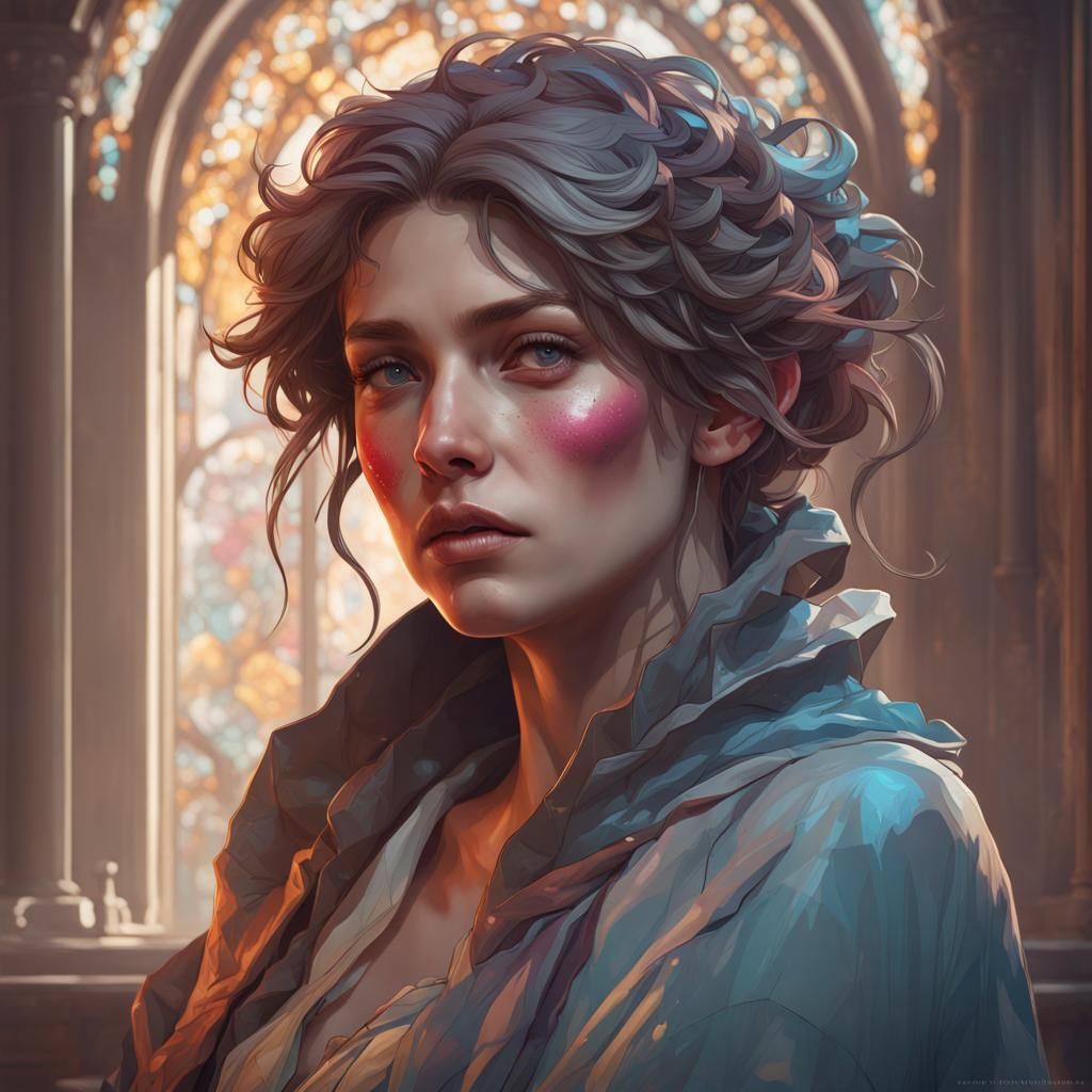 Detailed Portrait of Sad Person, Splash Art Style