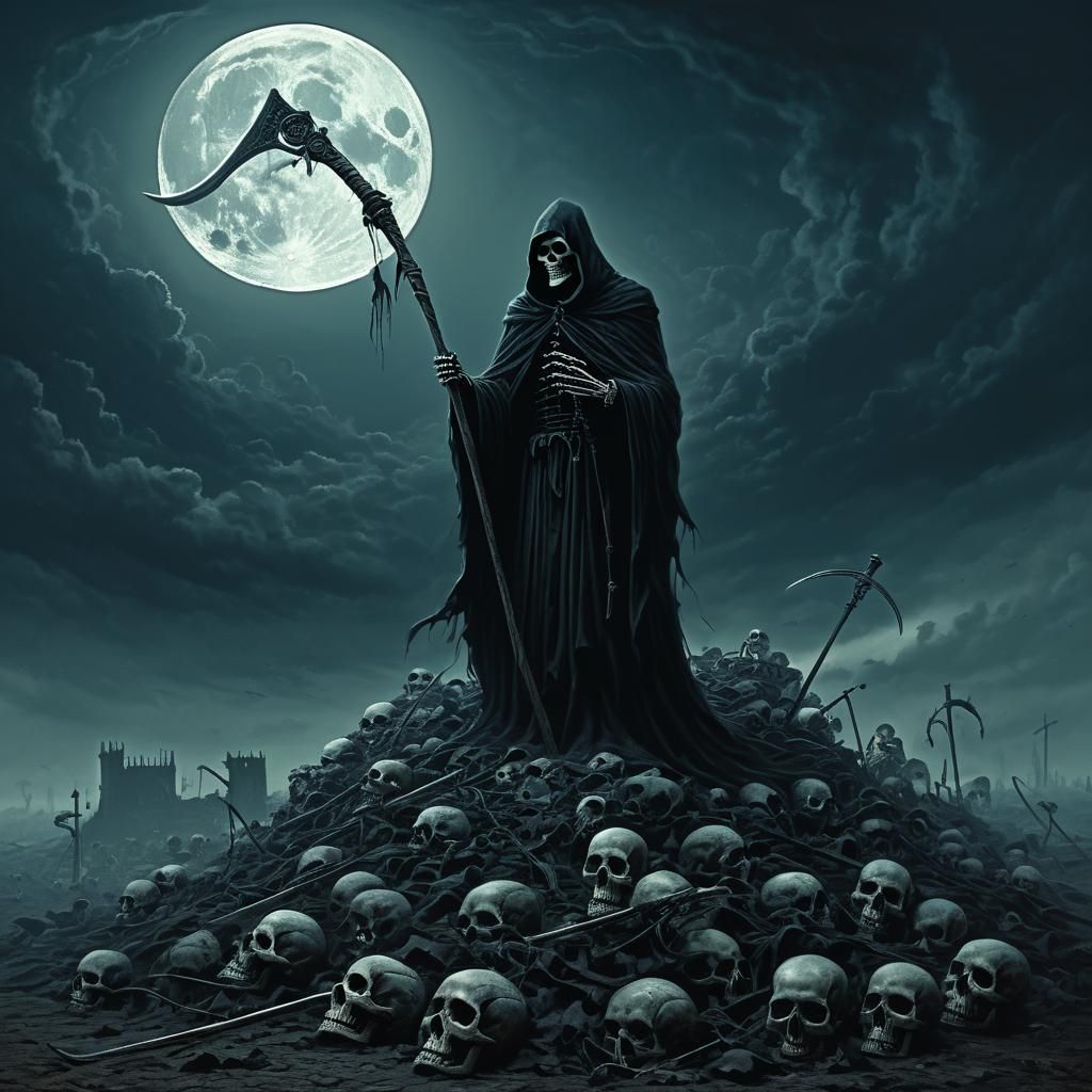 Grim Reaper in Dark Gothic Landscape