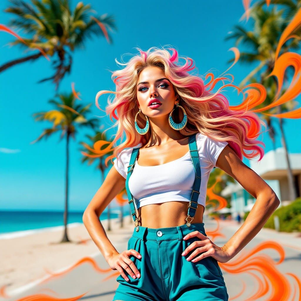 Distorted Expressionist Figure in Tropical Setting