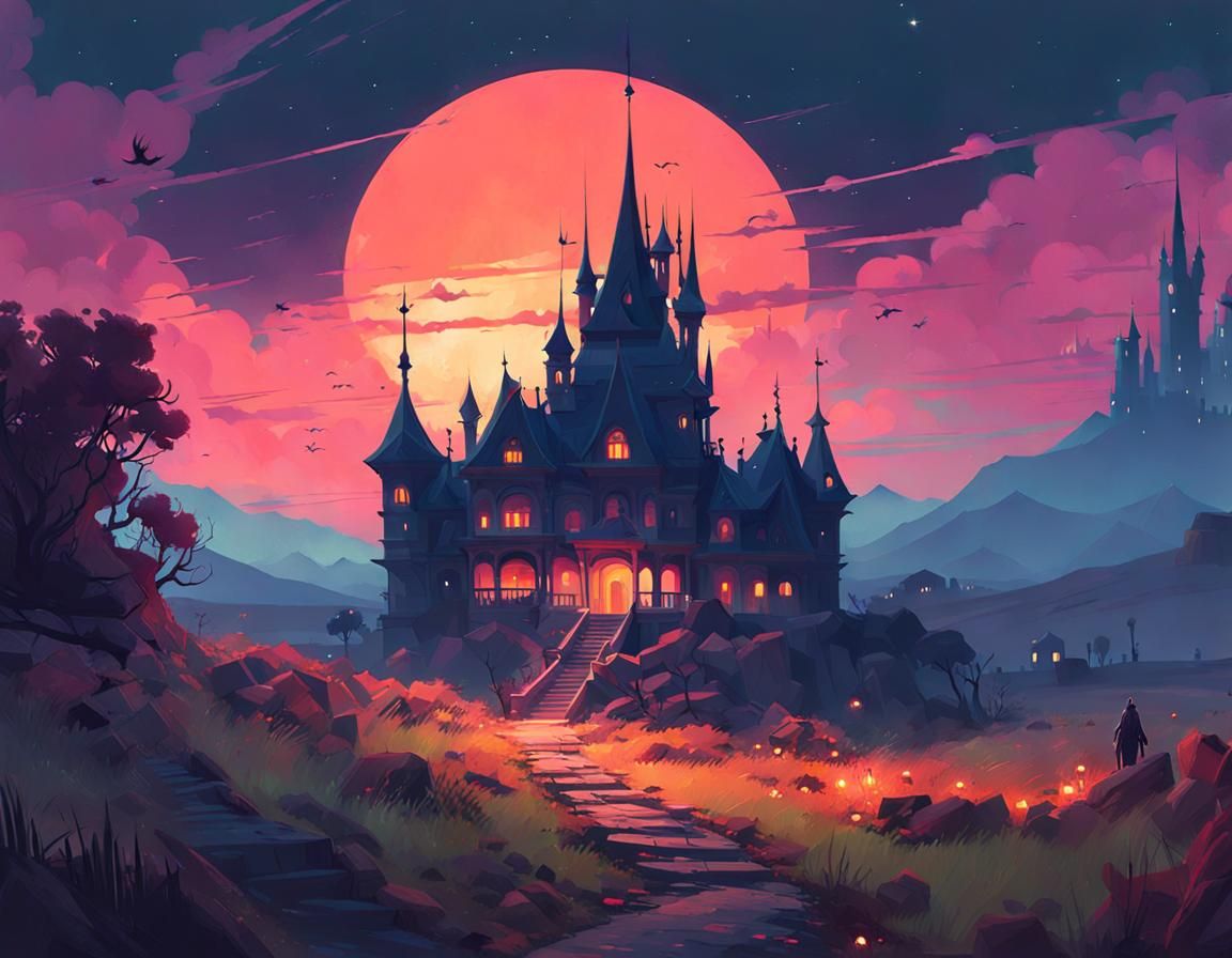 Dark Fantasy Landscape with Obsidian Palace
