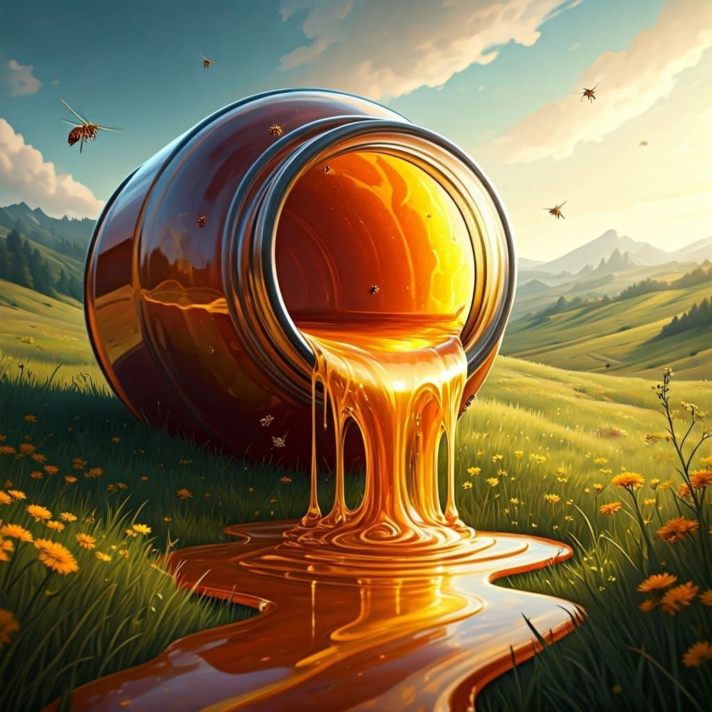 Overturned Honey Jar Creates Sticky Rivers