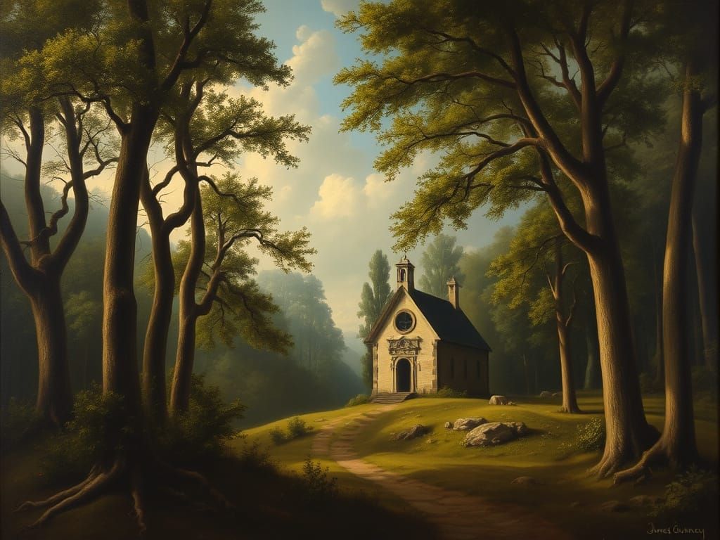 Medieval Chapel in a Baroque Woodland Scene