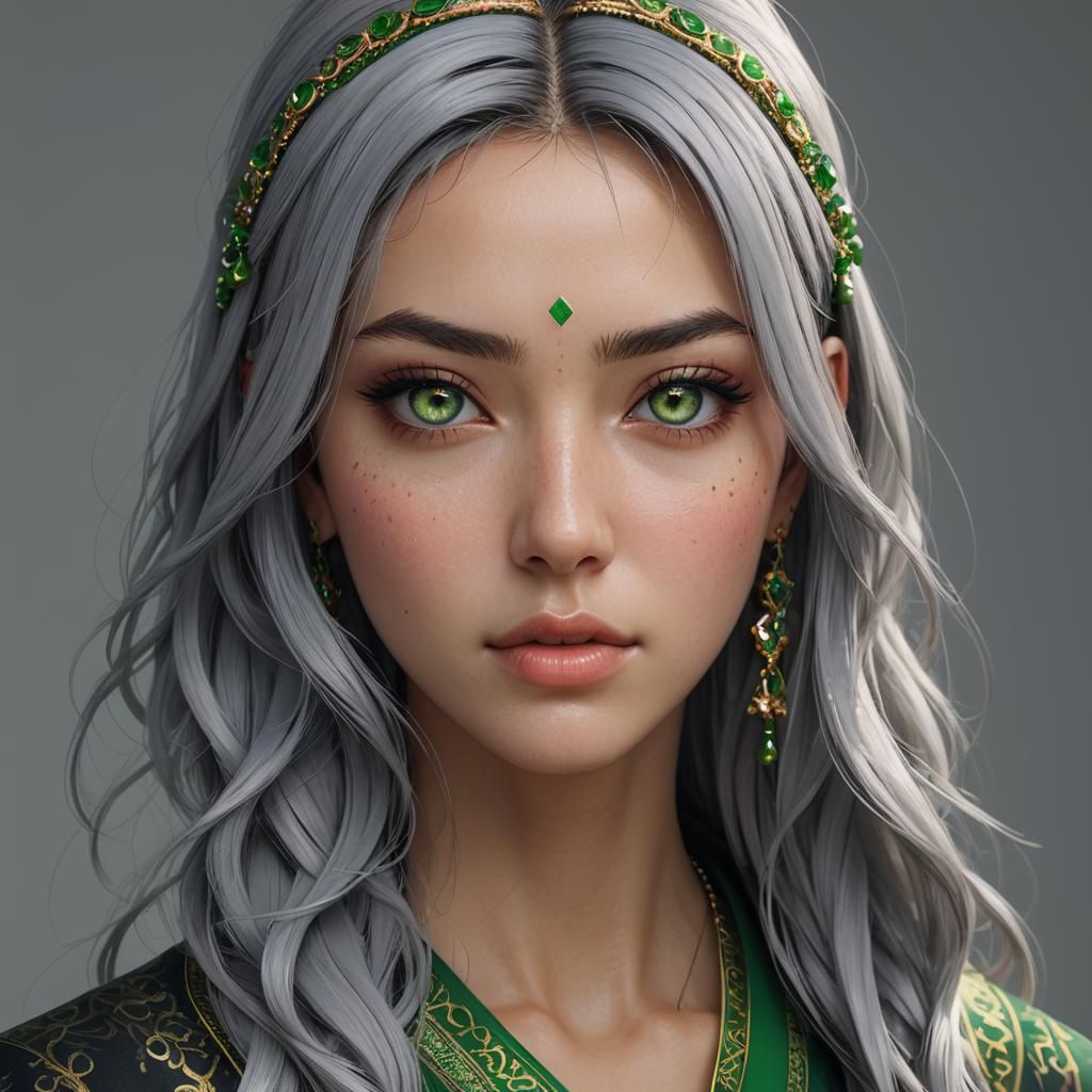 Anime Portrait of Uzbek Girl with Colorful Hair
