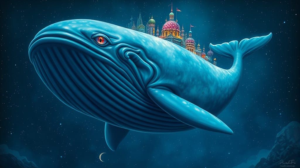 Glowing Whale City in Cosmic Dreamscape