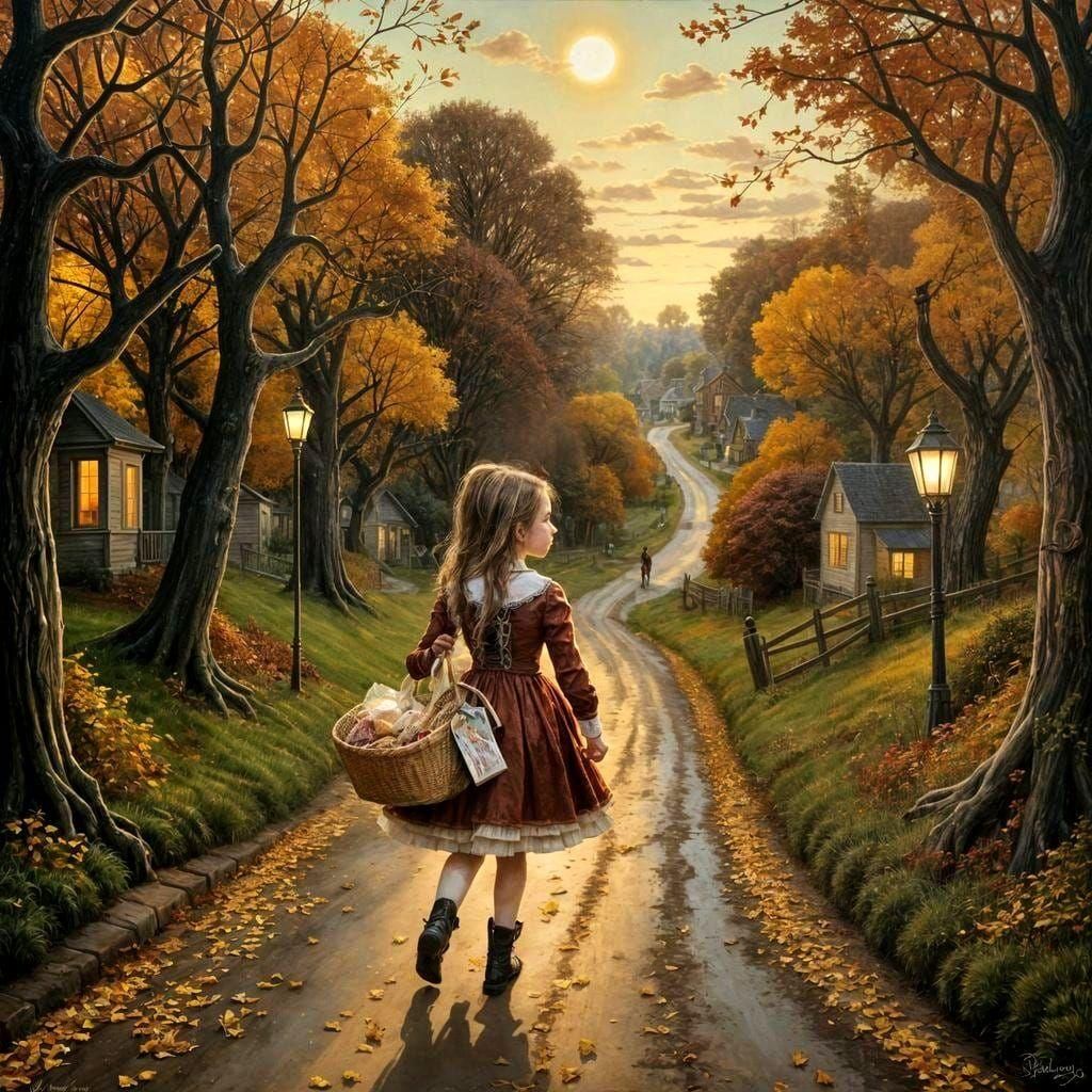 Pop Surrealism: Girl With Horse on Autumn Lane