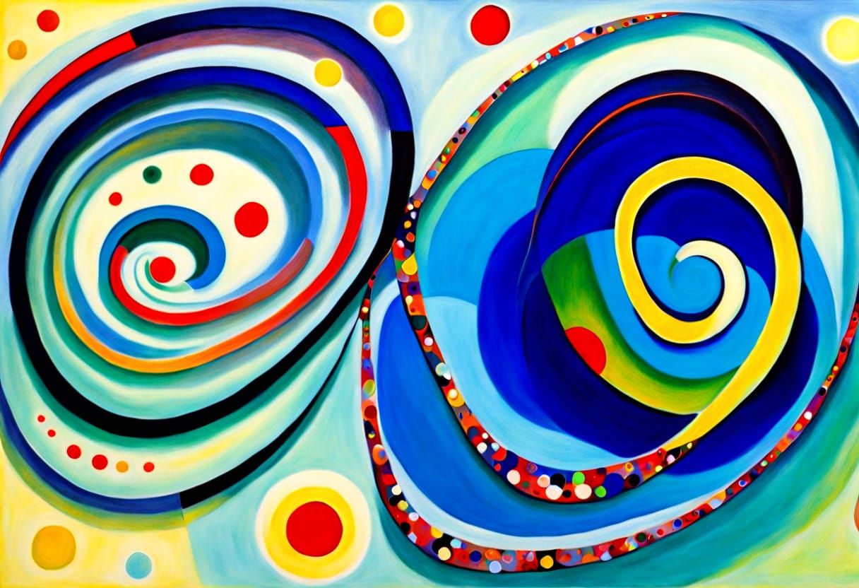 Miro. Kandinsky. Minimal Abstract Geometric Translucent 3D Fluorescent Marc Chagall maelstrom of flowing undulating poin...