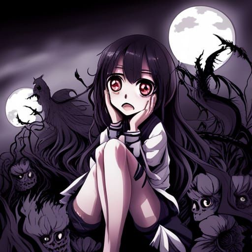 Scary Horror Girl in Yamishibai Anime Style
