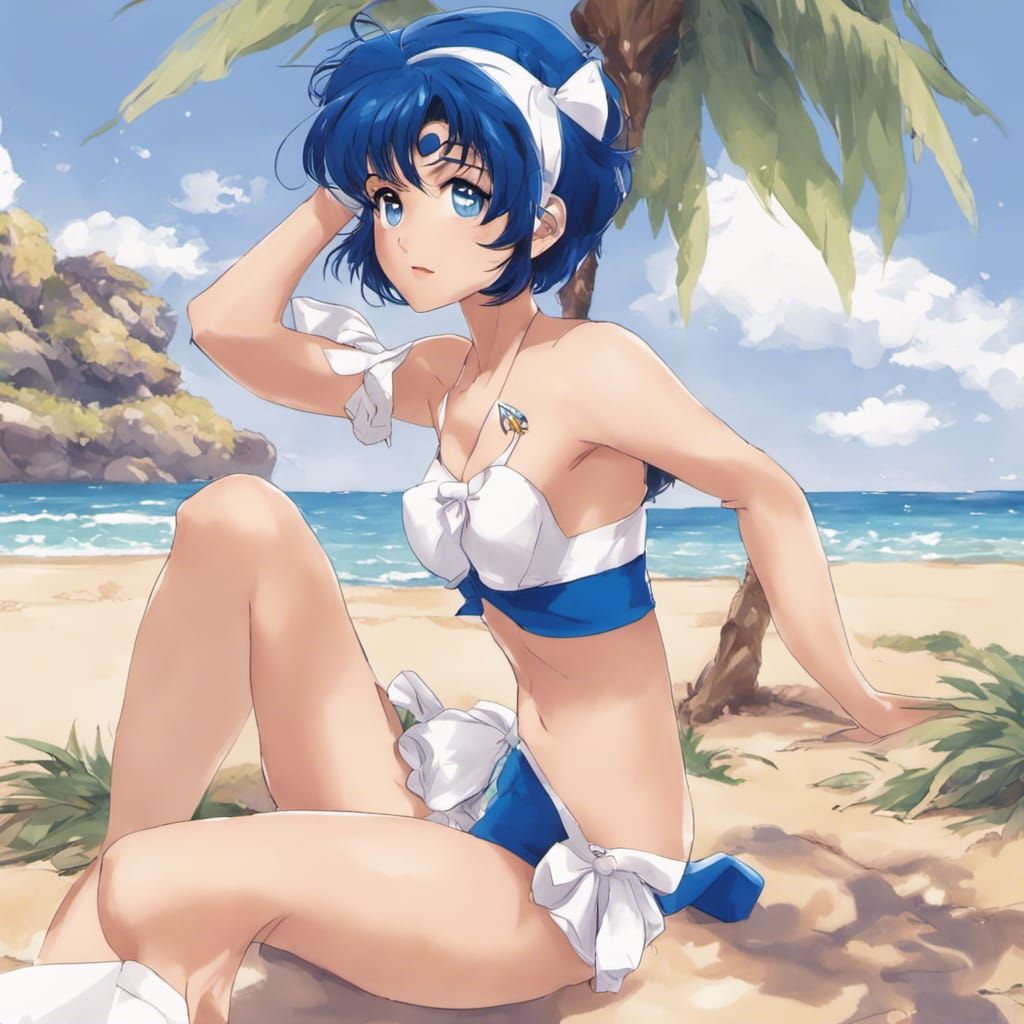 Sailor Mercury at the Beach in Anime Style