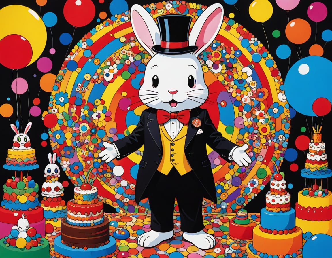 Pop Art Bunny in Tuxedo on Stage