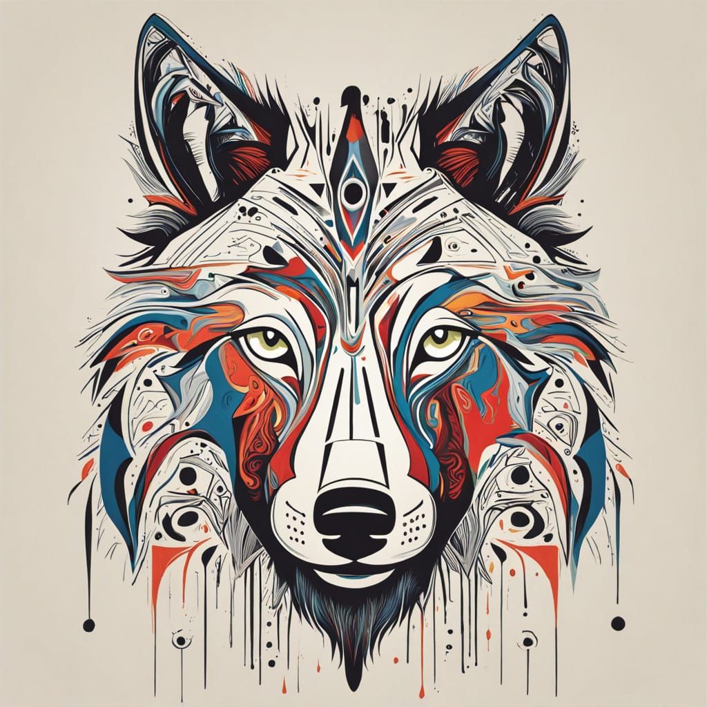 Fierce Wolf in Abstract Expressionist Style