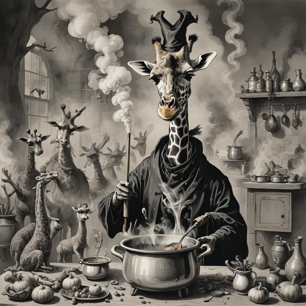Giraffe Witch Stirring a Pot