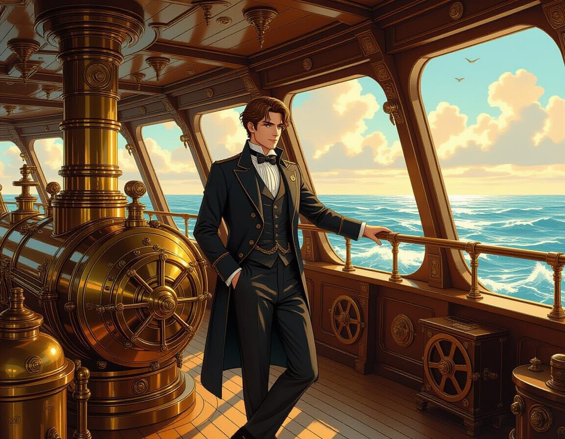 Steampunk Submarine: Victorian Man in Anime Style