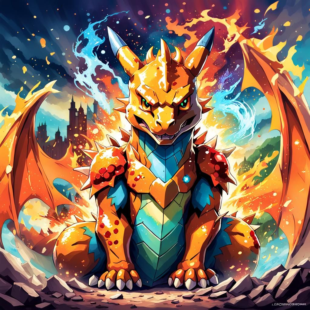Anime Style Charizard Portrait in Cel-Shaded Manga