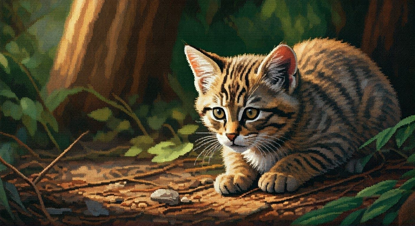 Tawny Wild Cat Stalks Unseen Prey in South African Bush