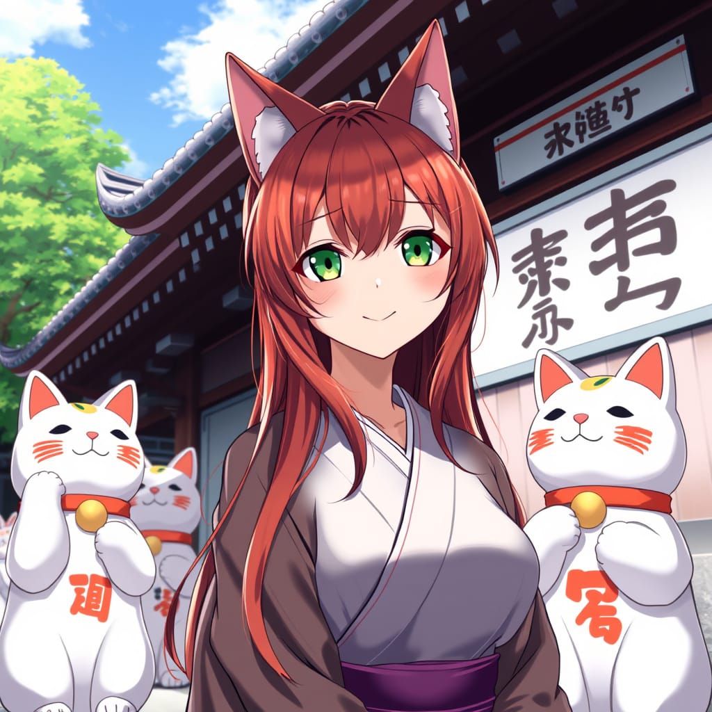 Surreal Anime-Inspired Cat Goddess at Tokyo Temple