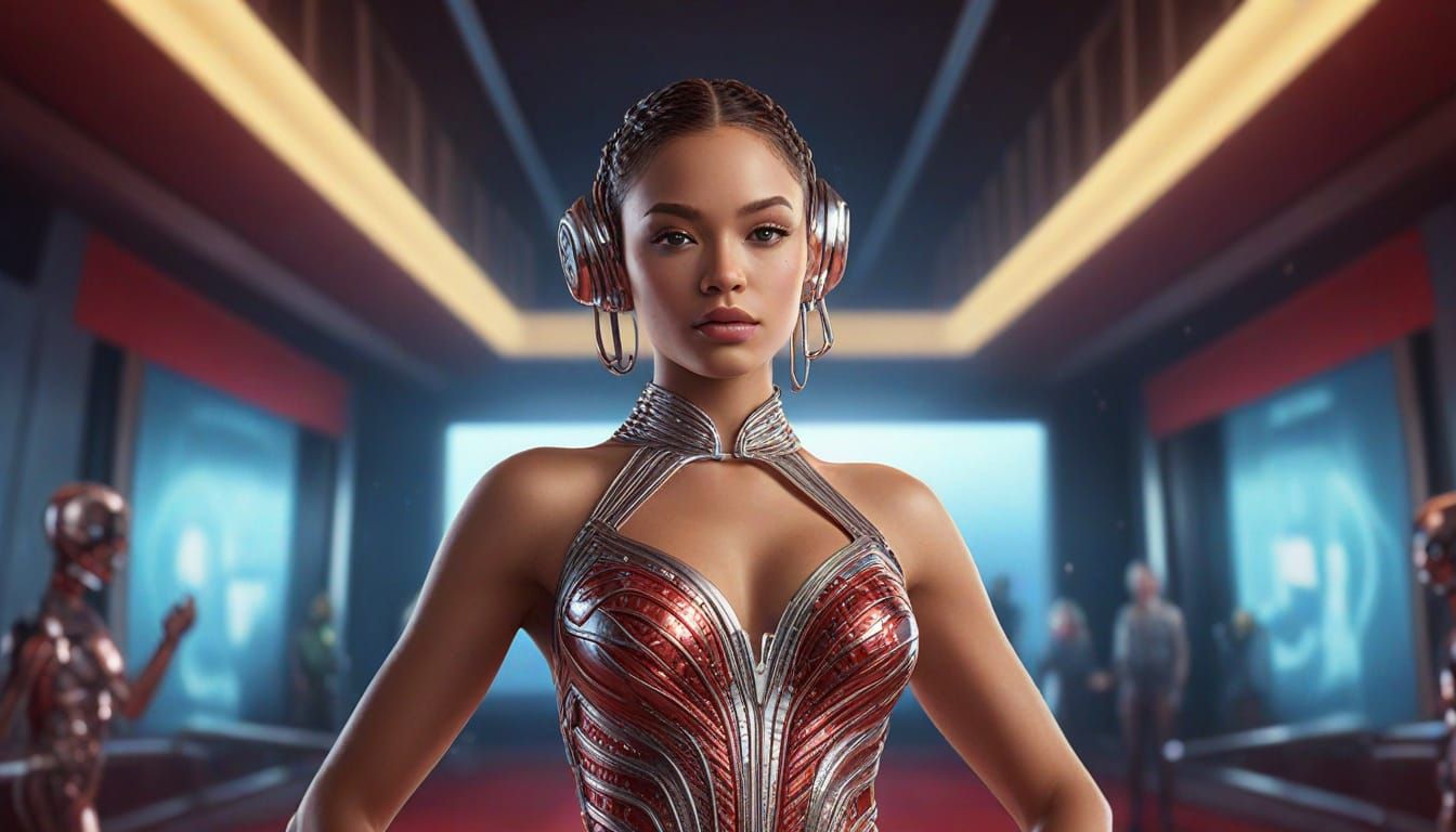 Glamorous Cyborg Pop Star on Futuristic Red Carpet