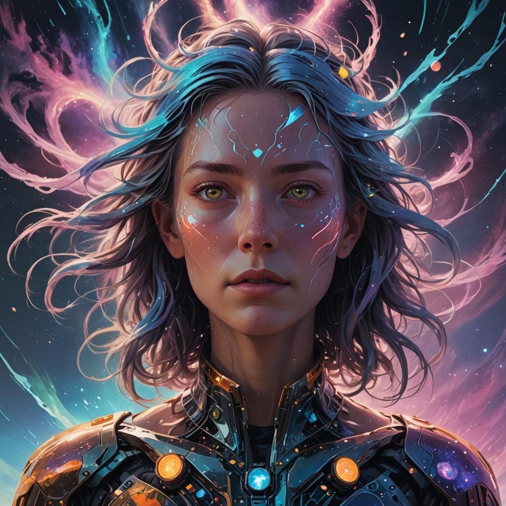 Cosmic Being Portrait in Digital Art Nouveau Style