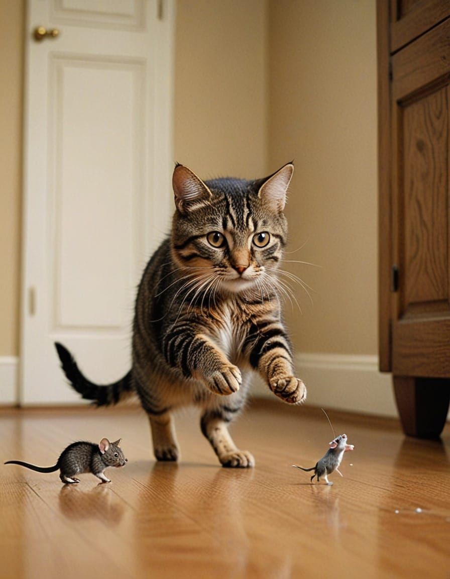 Feline Pursuit: Cat Chasing a Mouse