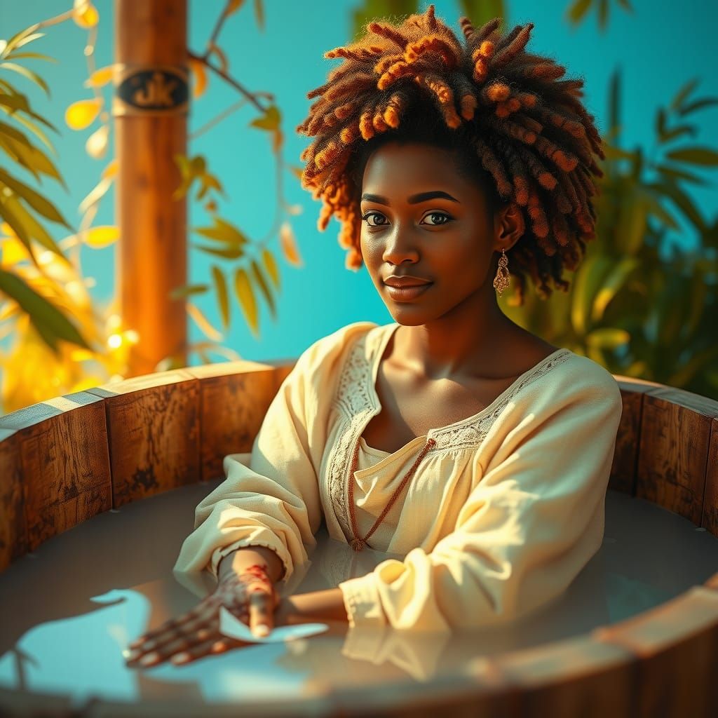 Somali Woman in Scandinavian Bath, 3D Digital Art