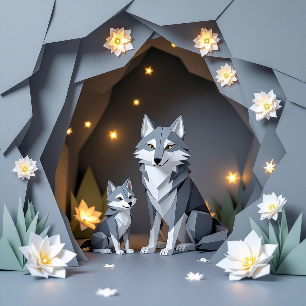 Glowing Origami Flowers in Paper Cave