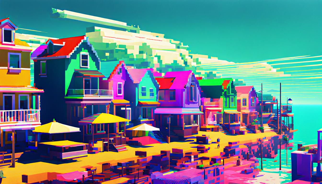 Glitch Art Coastal Town: Digital Distortion