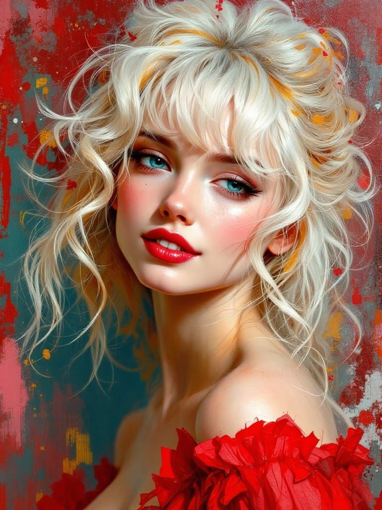 Impressionistic Portrait of a Woman in Red Dress