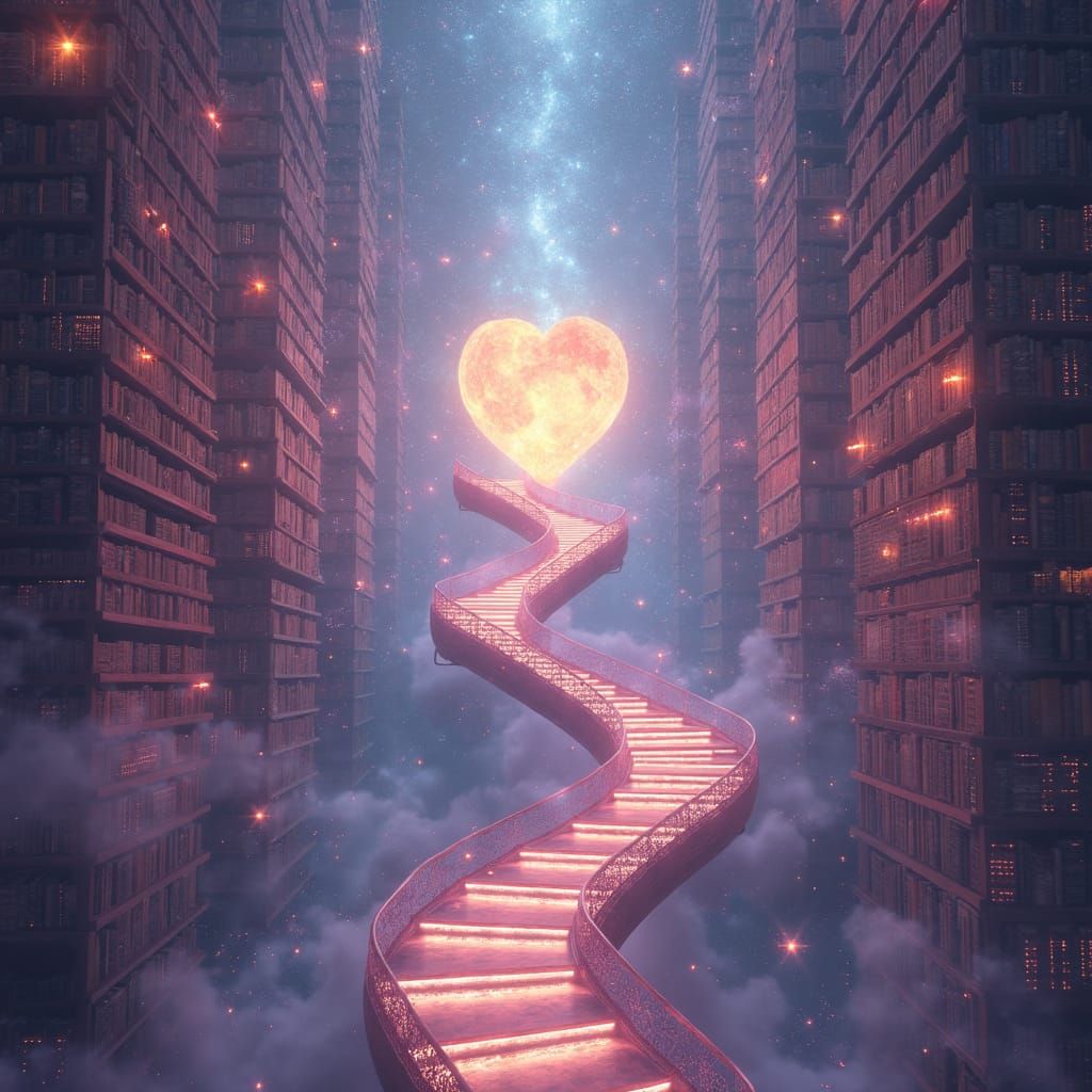 Nebula Library with Luminous Books, in Pastel Style