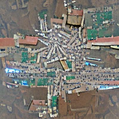 Aerial View of a Lively Town